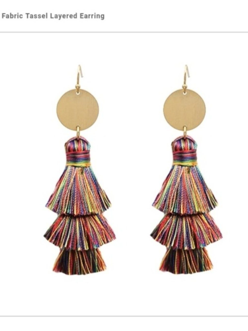 Multi Fabric Tassel Layered Earrings Rainbow Gold Boho Statement Fringe Dangle